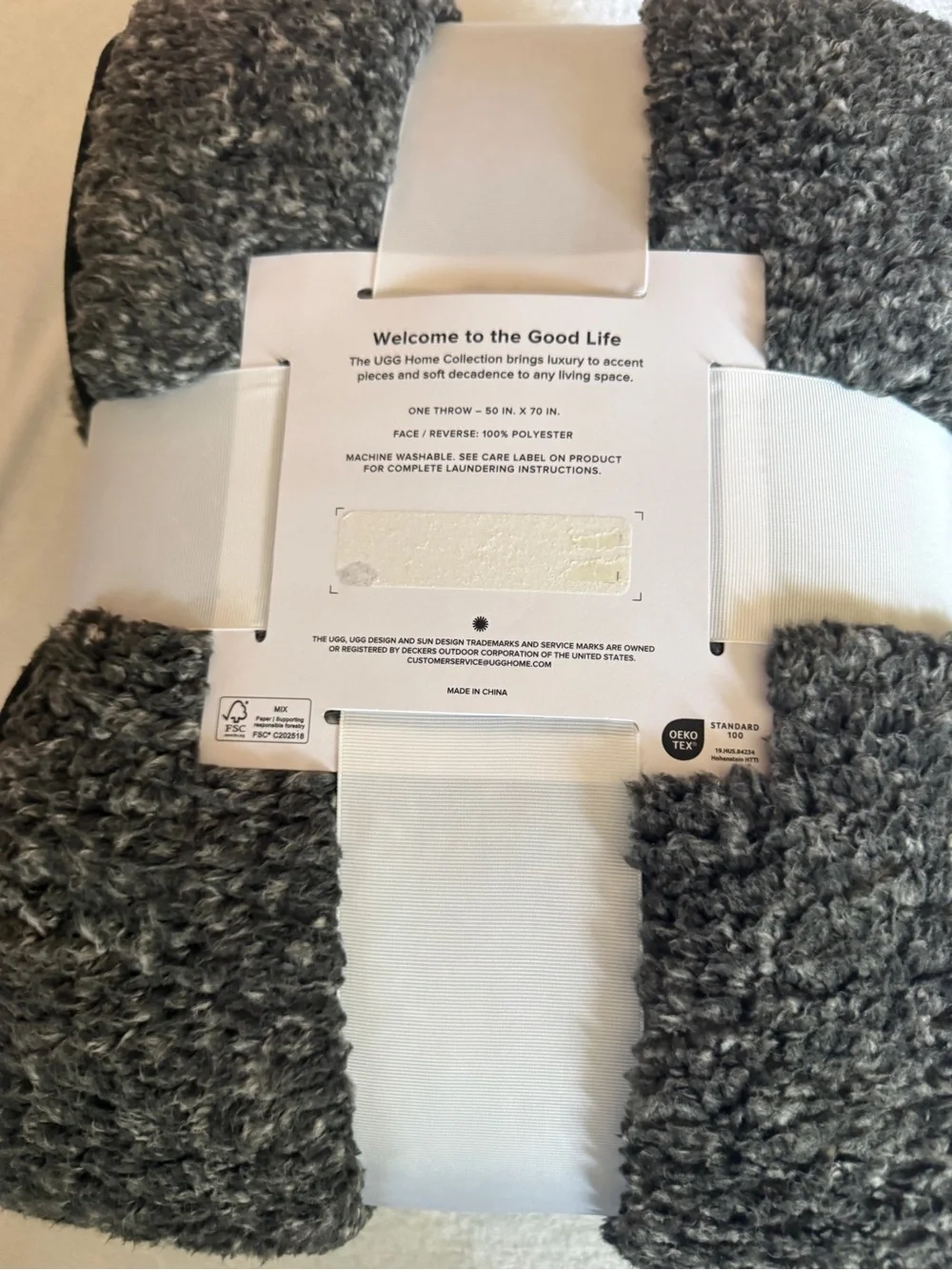UGG Two-Tone Fluffy Throw in Gray and Cream